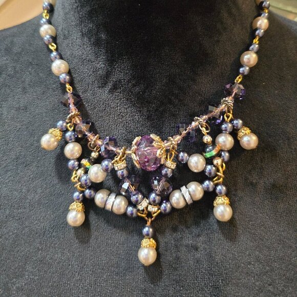 Womens Fashion Multicolor Pearls And Crystal Beaded Necklace with Lobster Clasp - Picture 1 of 6